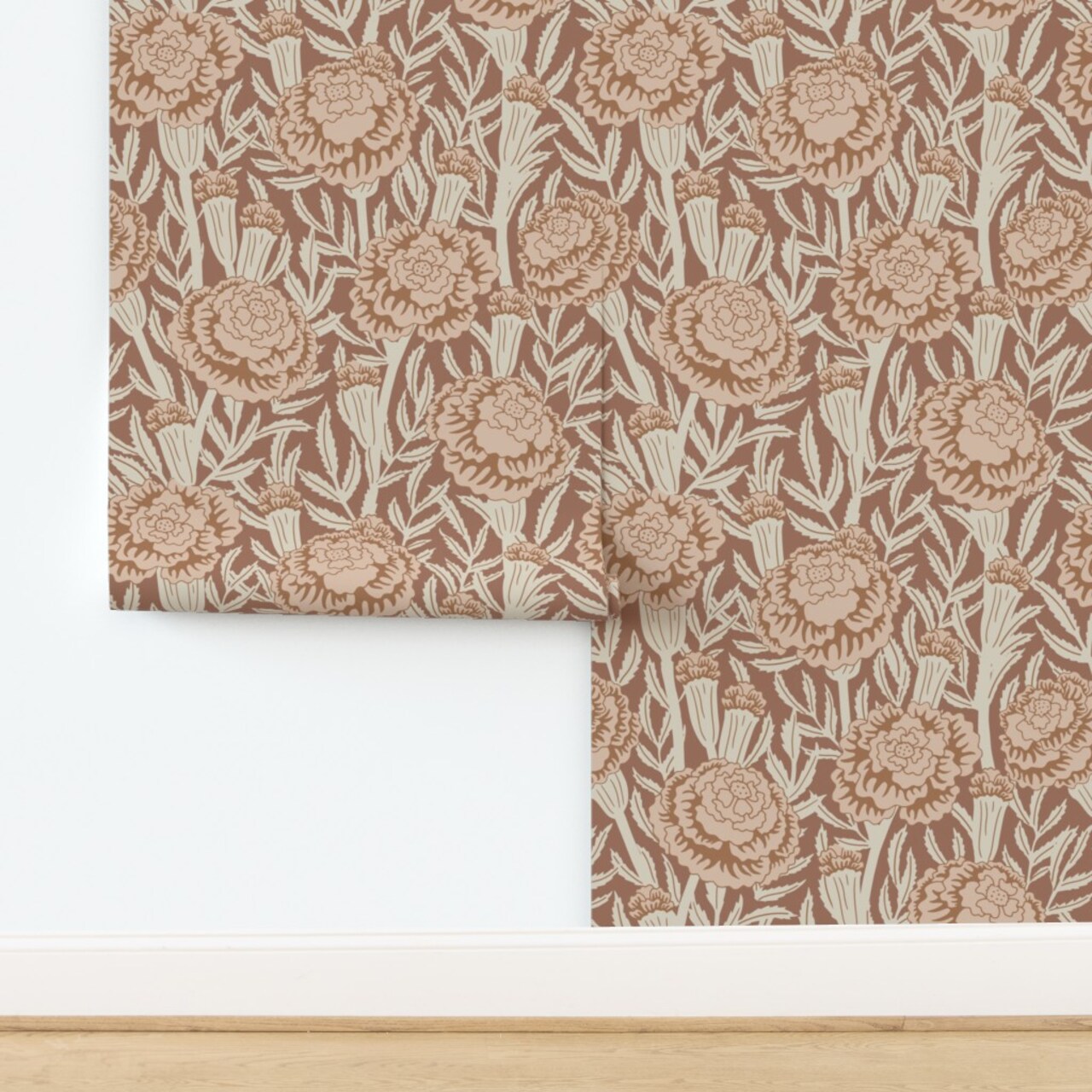 Neutral Botanical Beige Brown Floral Modern Boho Flowers Country Farmhouse Custom Removable Wallpaper by Spoonflower Peel & Stick Wallpaper 2FT Wide